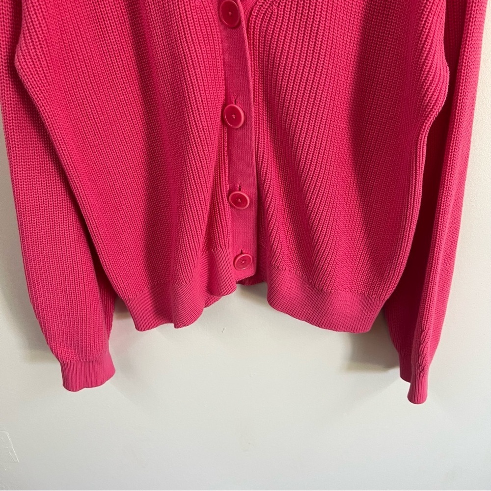 Talbots Pink Pima Shaker Stitch Bishop Sleeve Cardigan - Picture 4 of 10